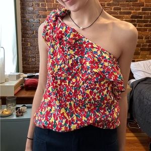 Claudie Pierlot Floral Print One Shoulder Blouse